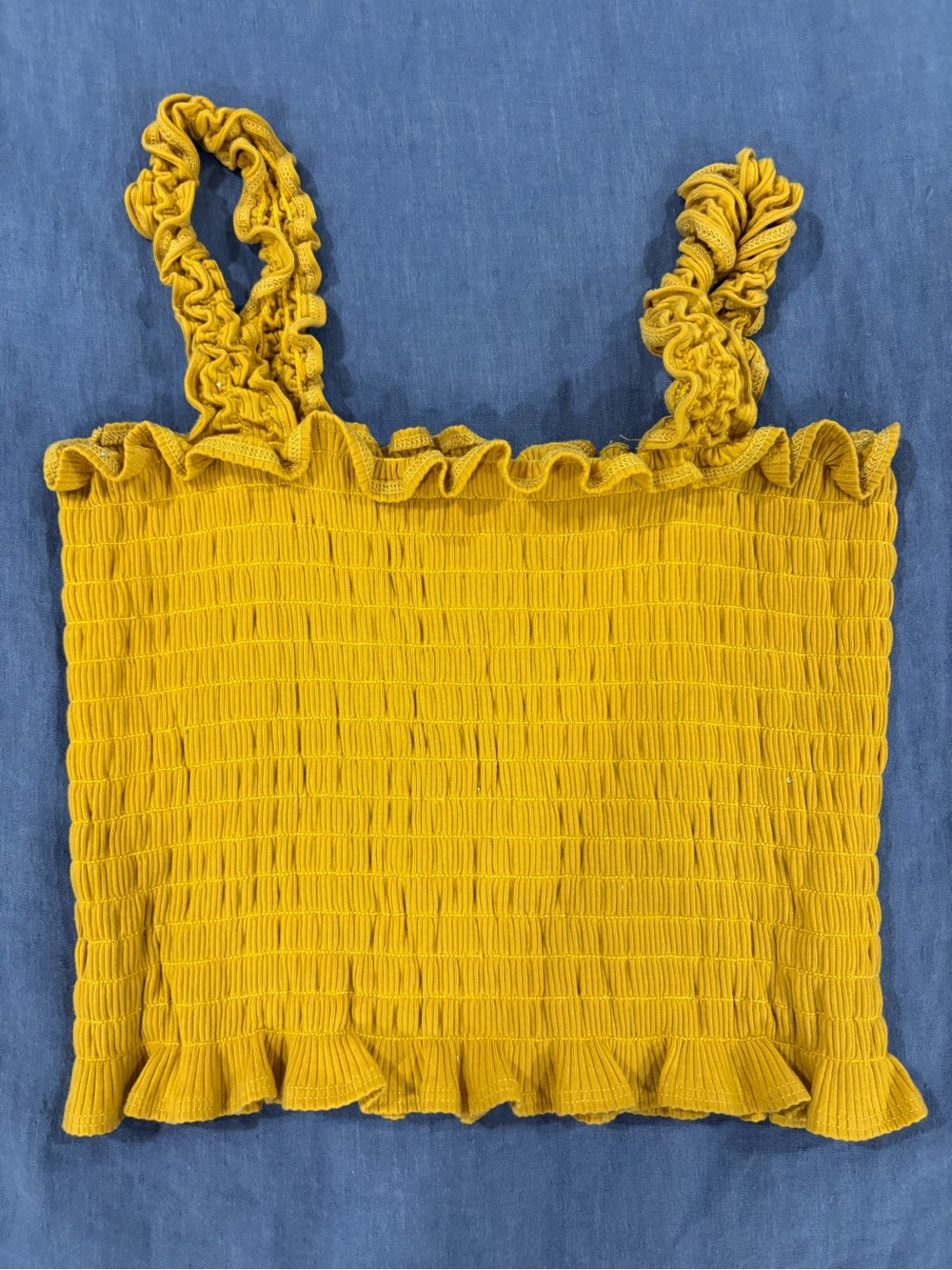 Reformation Smocked Ruffle Crop Top - Mustard